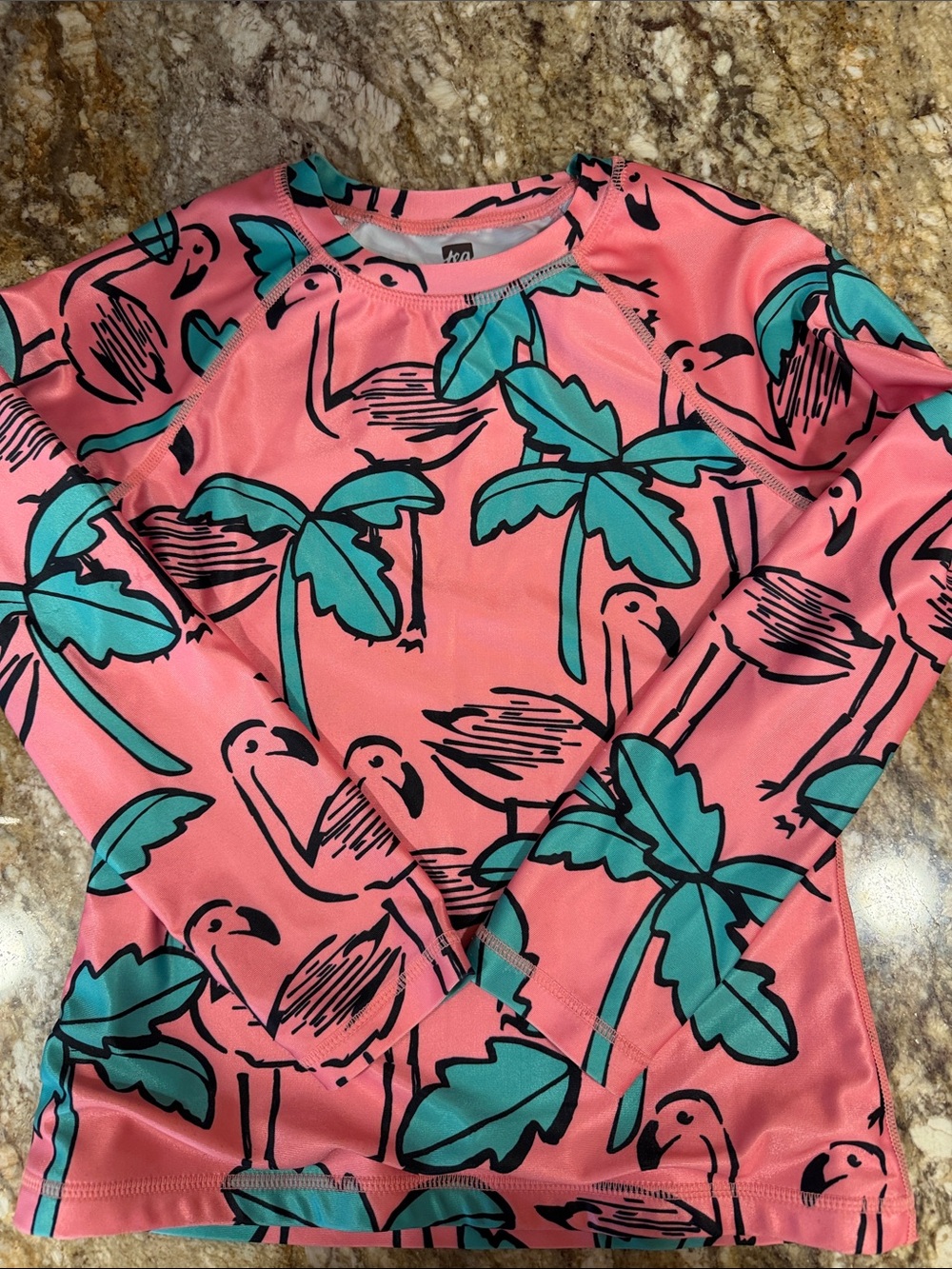 Tea Collection Pink and Teal Palm Tree & Flamingo Kids Rashguard